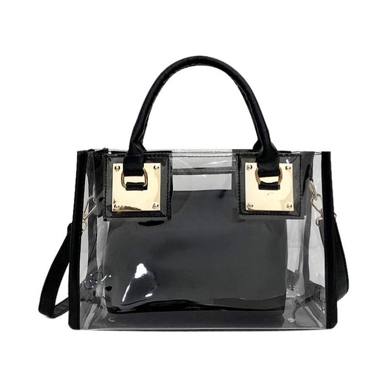AlwaySky Women Transparent Shoulder Crossbody Bag, 2 in 1 Designer Fashion Handbag Tote Purse Waterproof Summer Beach Bag Satchel, Black - Image 1